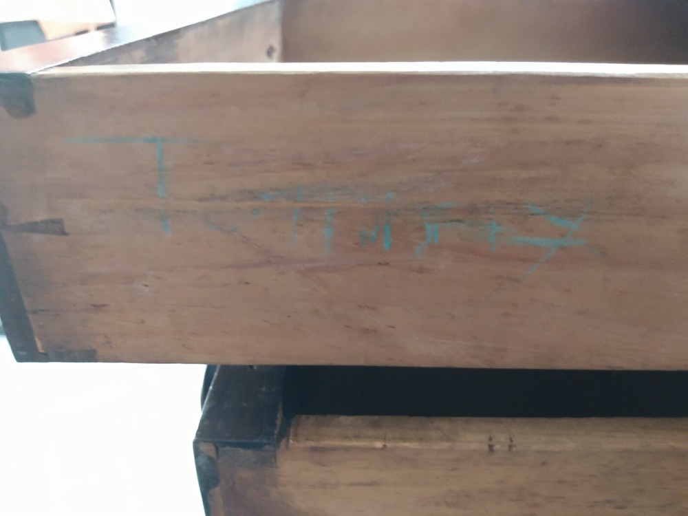 Antique two drawer drop leaf spool thread cabinet