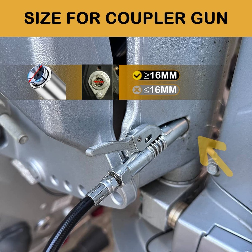 AORRZER Grease Gun Coupler, Strong Lock on Greases 1 pcs+hose, Silver