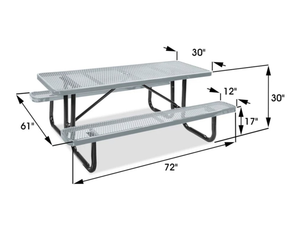 PICNIC TABLE Commercial - All Metal Construction & Steel Frame 6 Ft Rectangular