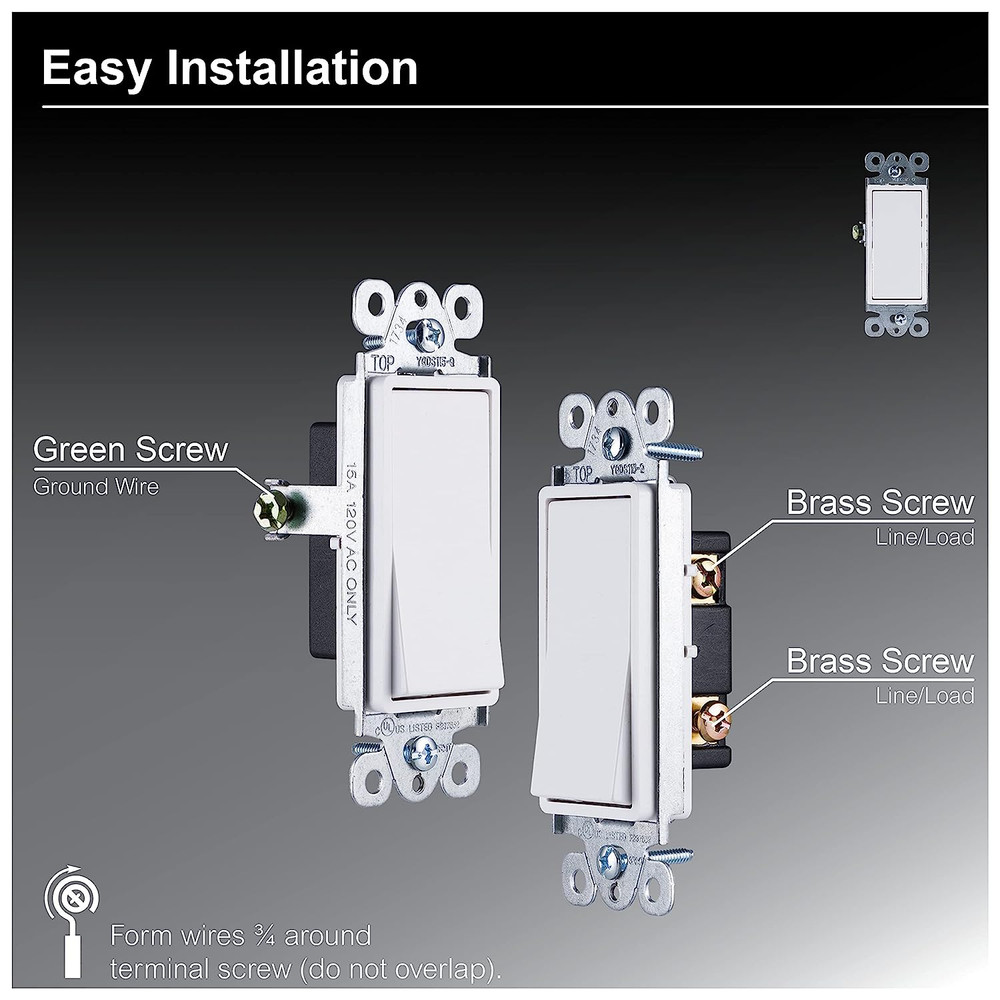 Paddle Rocker Switch - Single Pole Switch, On/Off, Replacement for Light Switche