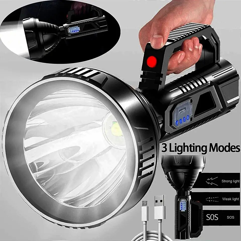10000000 LED Flashlight Powerful Torch USB Rechargeable Spotlight Searchlight