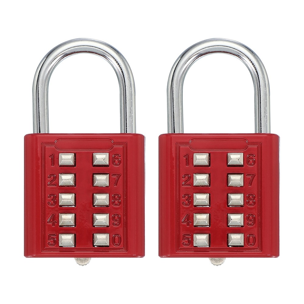 2Pcs Push Button Combination Padlock 10-Digit 5-Position Lock Red