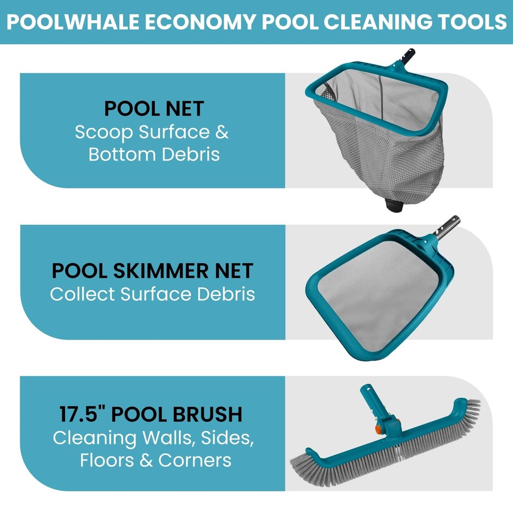 Pool Cleaning Kit Fine Mesh Deep Pool Rake Leaf Skimmer Net No Pole