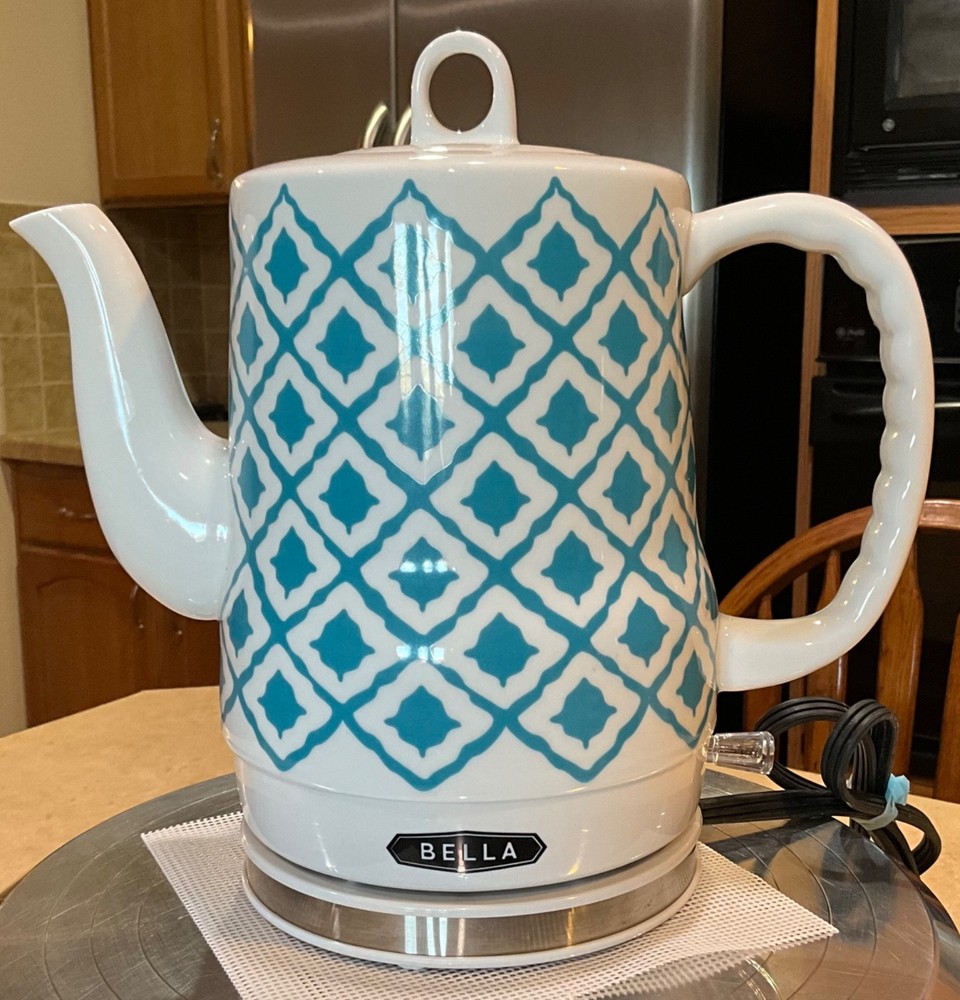 BELLA Electric Ceramic Tea Kettle RARE TEAL Diamond Pattern KE7937-A
