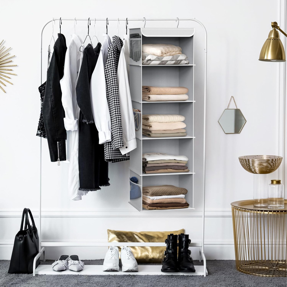 5 Shelf Hanging Closet Organizer, Gray