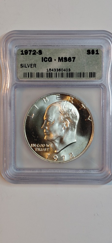 1972-S Eisenhower Proof $1 Silver Dollar MS67 ICG Certified