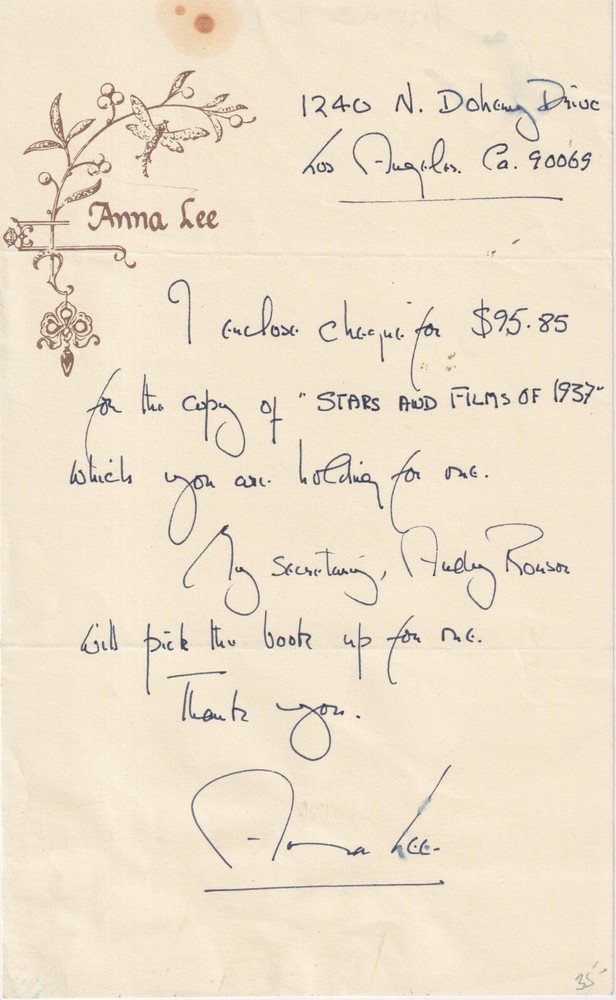 Anna Lee signed personal letter ALS
