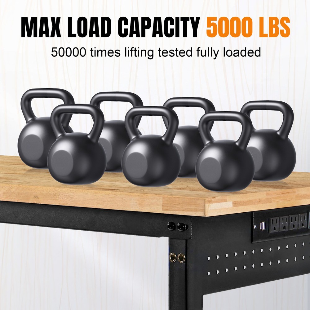 96”Adjustable Work Bench, 5000 LBS Capacity Heavy Duty Workbench with Power Outl