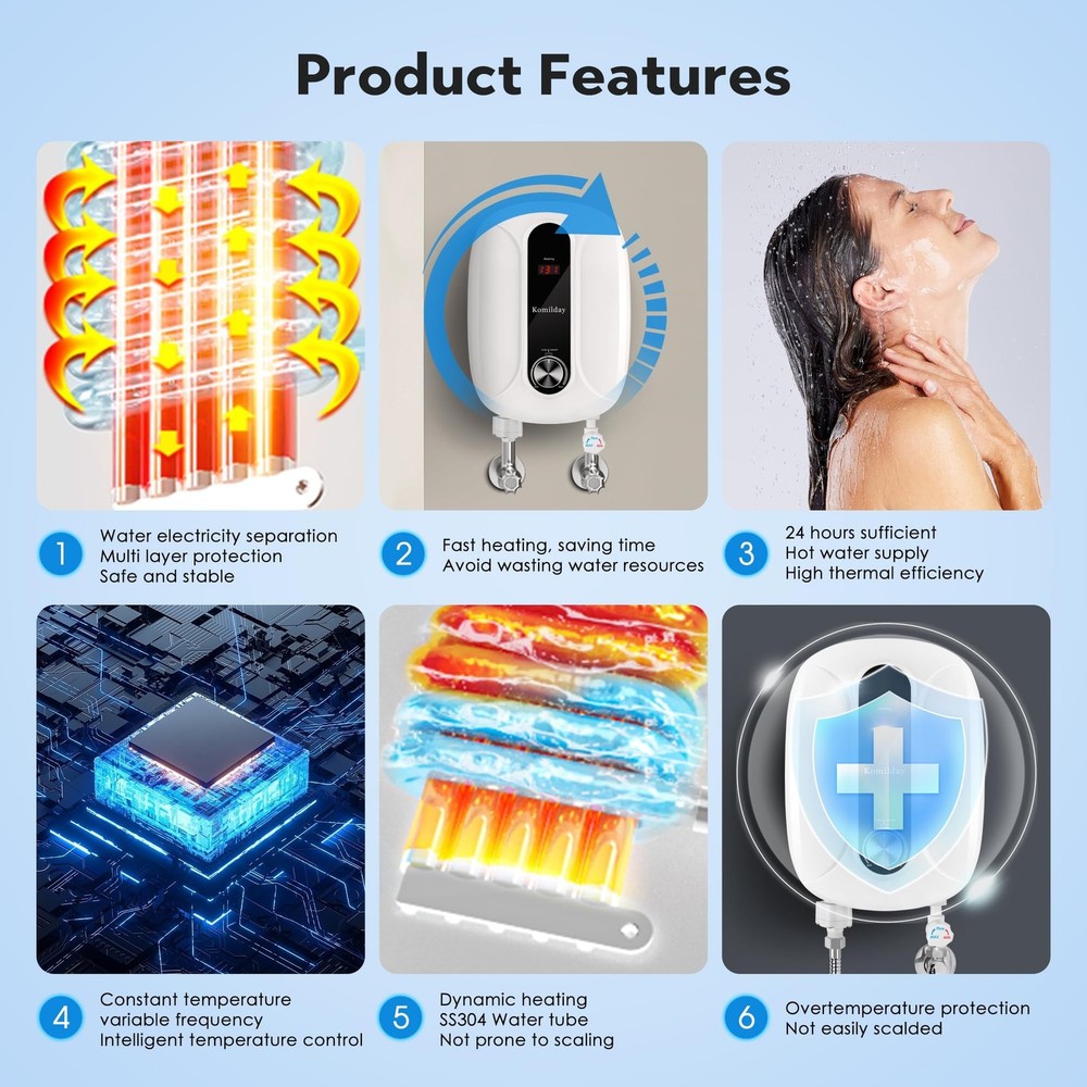 Tankless Water Heater Electric, 240v 0-6500W Tankless Hot Water Heater with L...