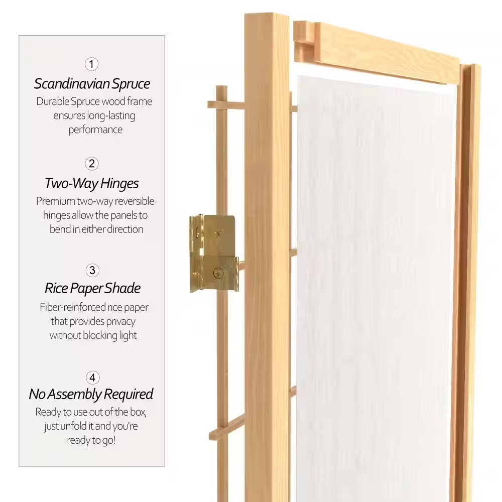 5 Ft. Natural 4-Panel Room Divider