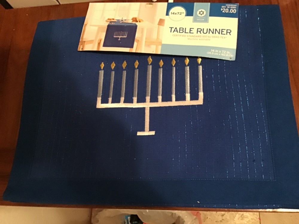 Hanukkah Table Runner 14" x 72" Machine Washable Decor Blue Menorah New