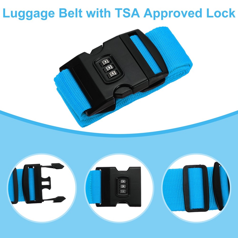 4Pcs Luggage Straps with Combination Lock TSA Approved Light Blue