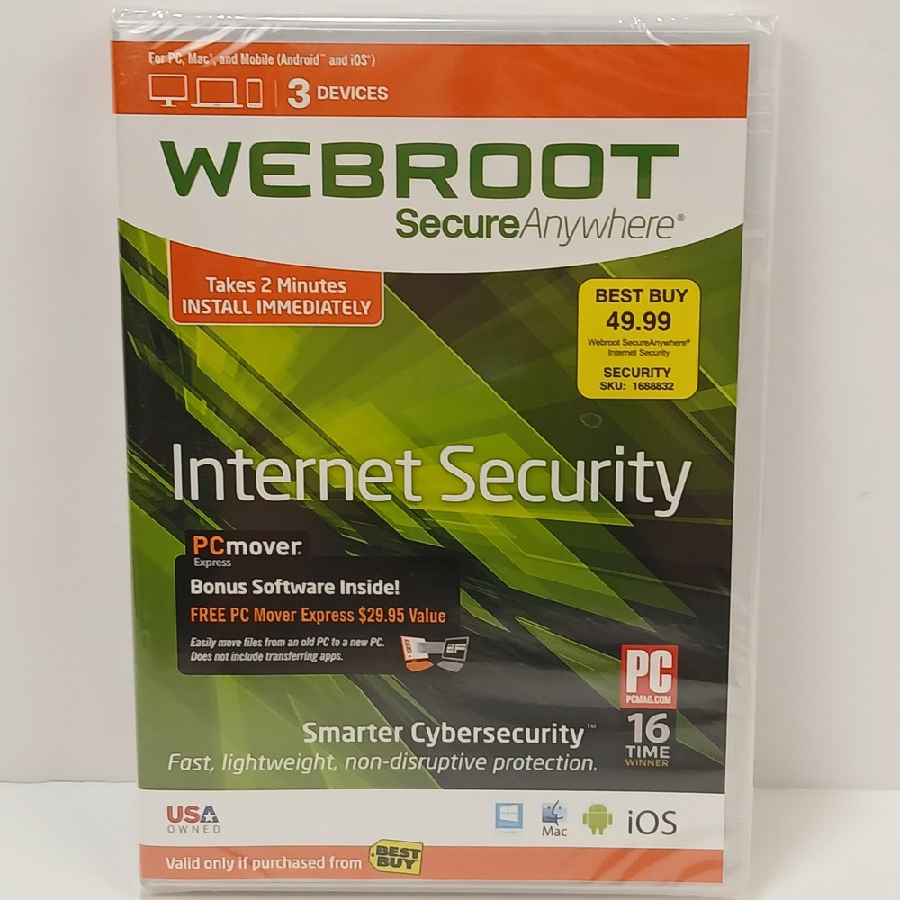 Webroot Secure Anywhere Internet Security 3 Devices PC MAC Mobile New Sealed