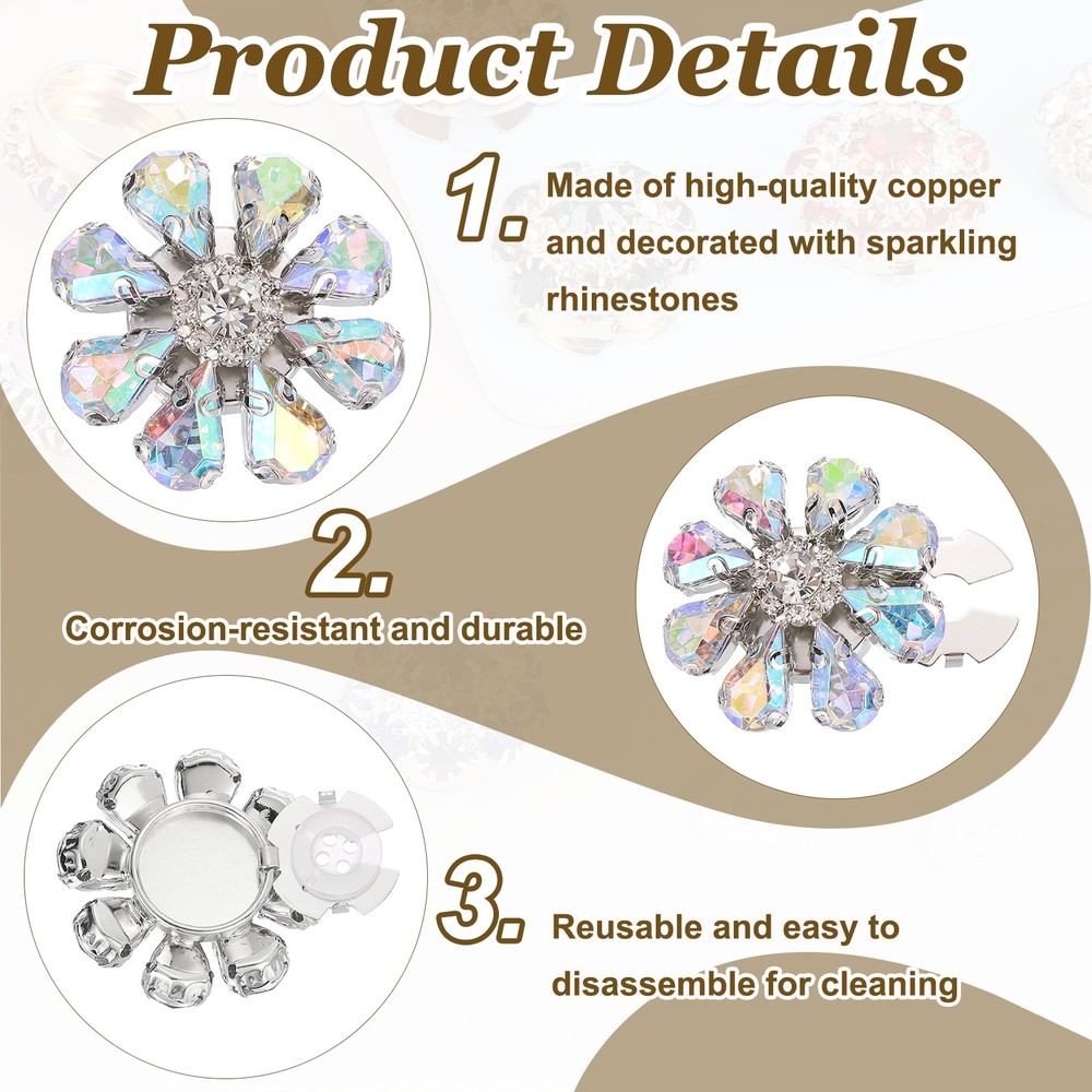 5 Pcs Rhinestone Button Covers, Water Drop Buttons, AB Iridescent/Silver