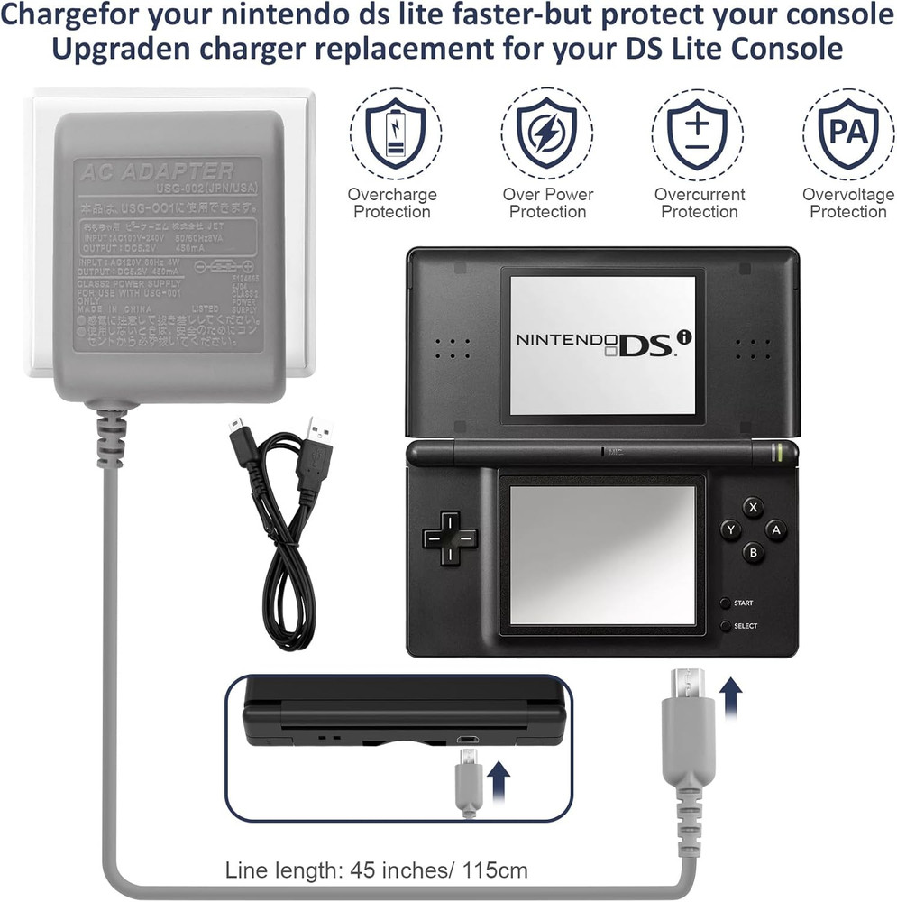 DS Lite Charger Wall Adapter USB Cable Replacement Power Supply