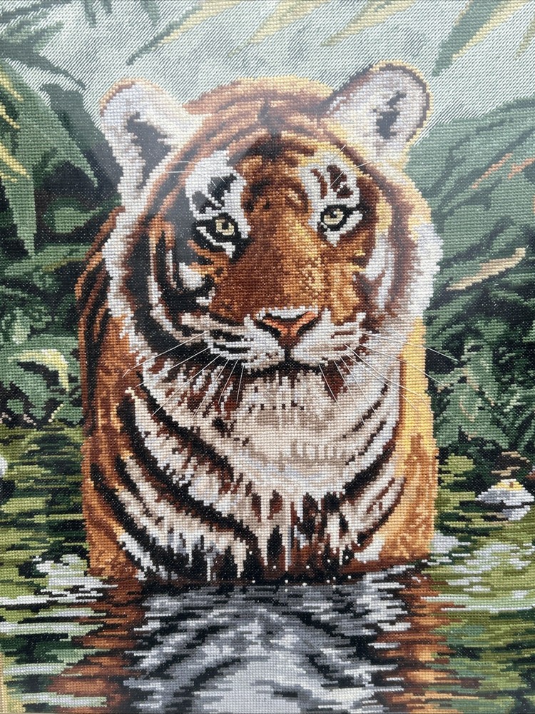 Tiger Needlepoint, Petite Point Framed Artwork