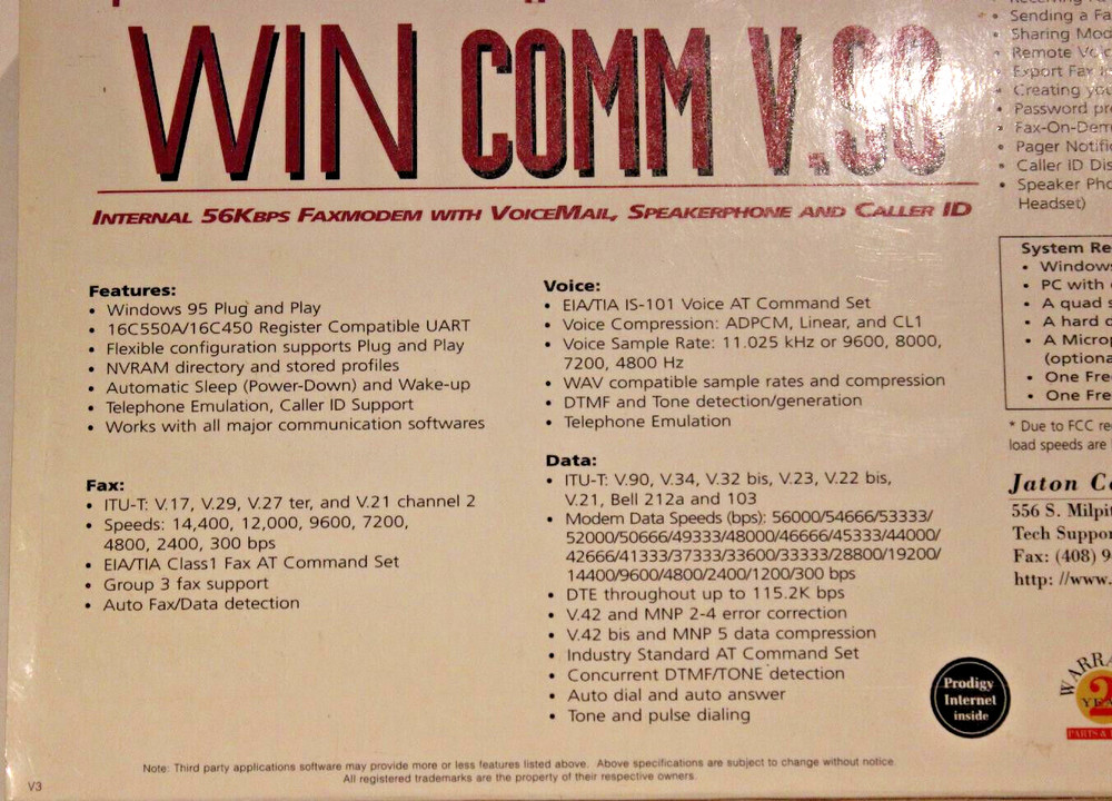 Jaton WINCOMM V90 Modem Card NOS