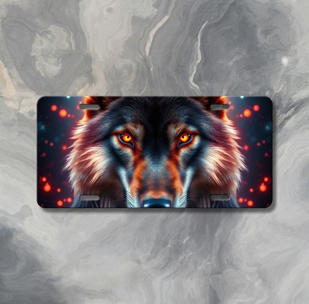 Hyperrealistic Wolf License Plate Name Plate Auto Tag Unique Gift