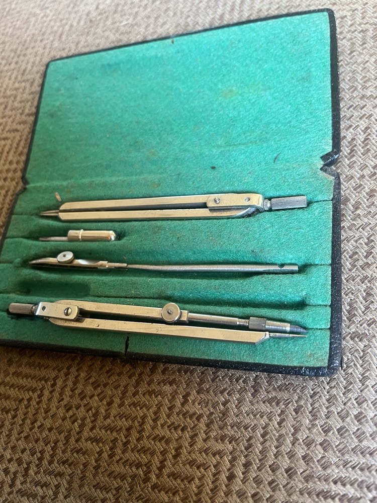 Vintage Uk British Drafting Set Tools In Original Case