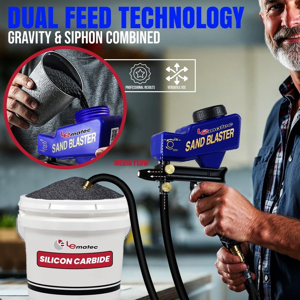Complete Portable Sand Blaster Set - 4+ CFM, Siphon Function & Versatility