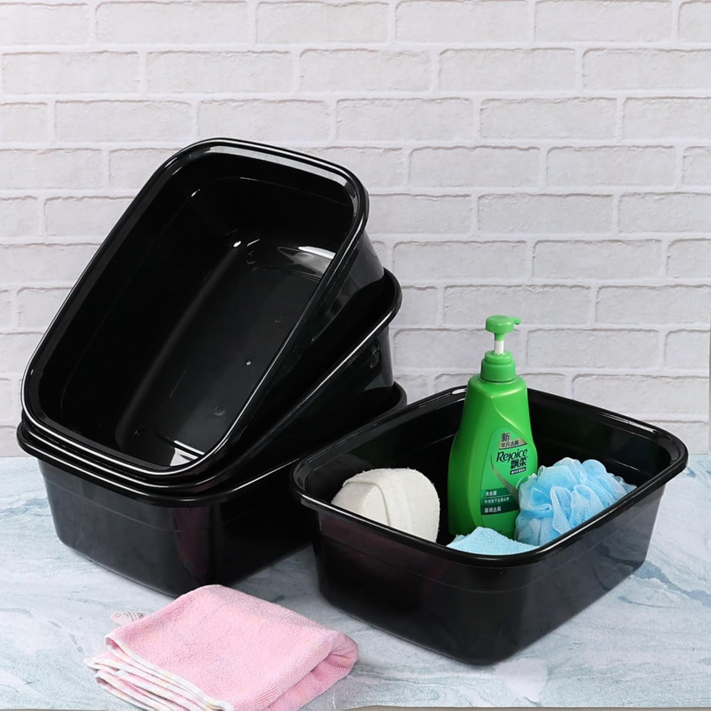 Plastic Dish Pan, Black Washing Basin, 14 Quart, 4-Pack