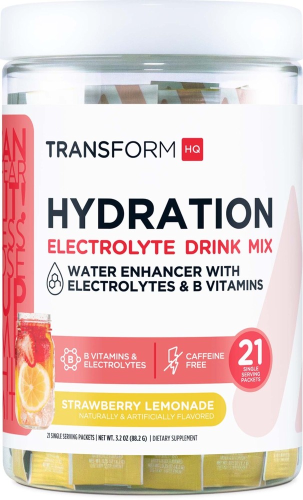 TransformHQ Hydration Electrolyte Drink Mix (Strawberry Lemonade) 21 Packets