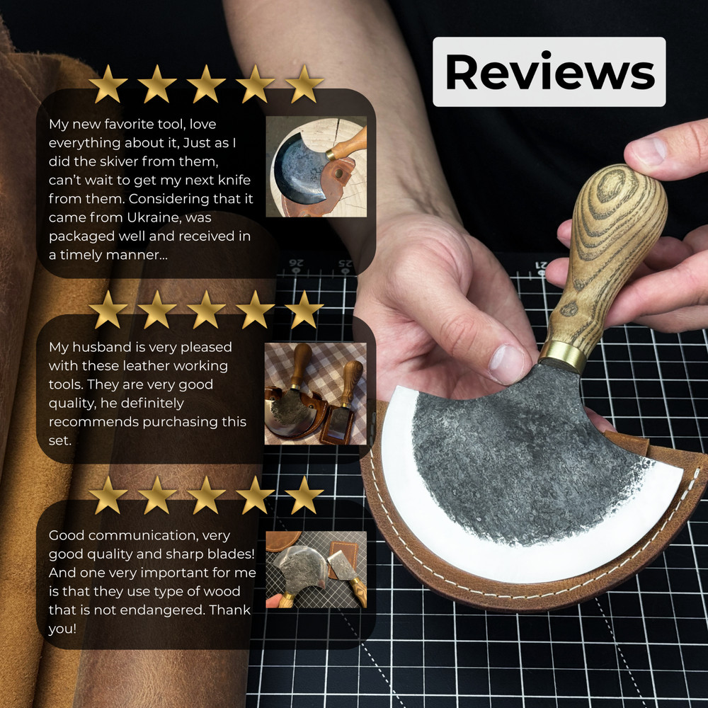 Leather Half Moon Knife. Razor Sharp Blade. Head Knife. Leatherworking Tool.