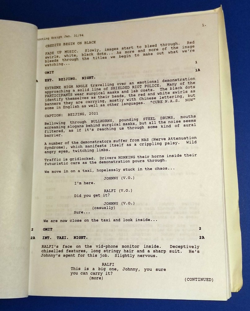 JOHNNY MNEMONIC original script KEANU REEVES DOLPH LUNDGREN sci fi DNA MEYER 95