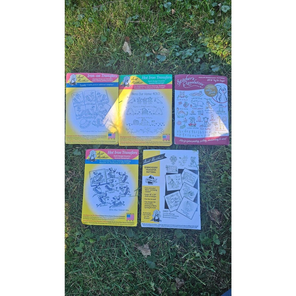 Aunt Martha's Iron on Embroidery patterns 5 pack