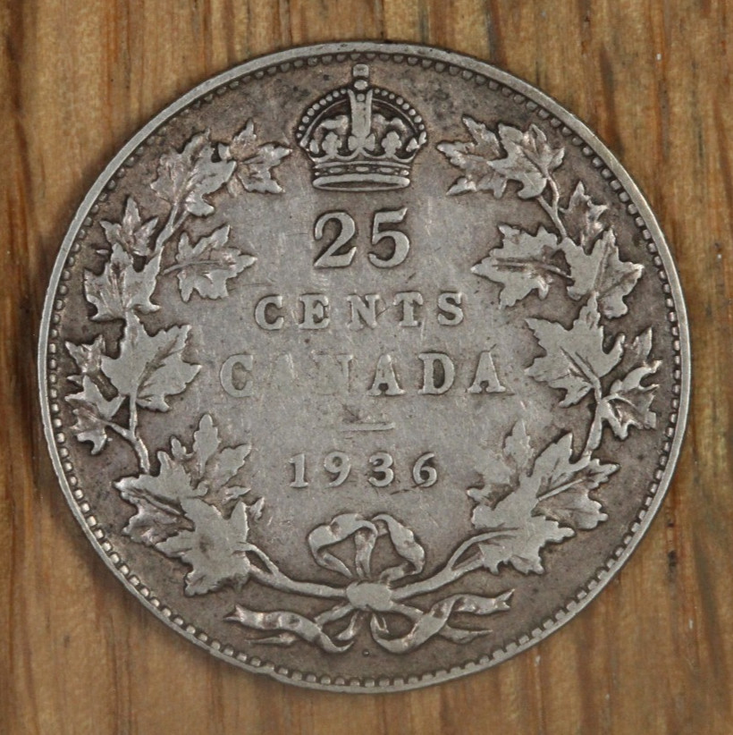 1936 DOT Canada - Silver - 25 Cent - KM 24a - VF Very Fine
