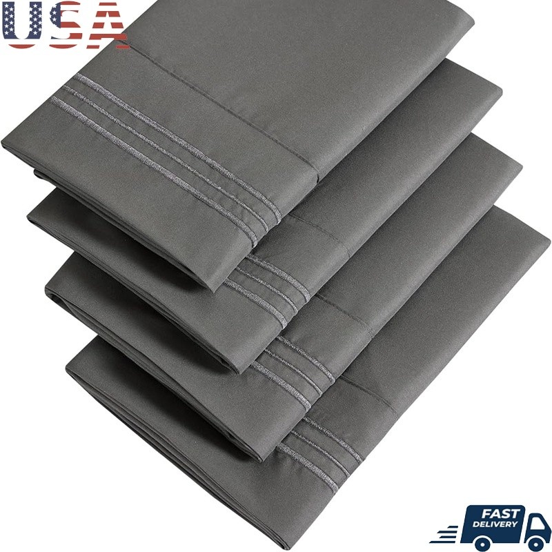 Soft Microfiber Pillow Cases 4 Pack Embroidered Machine Washable Fade Resistant