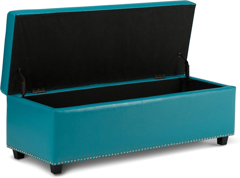 Hamilton 48" Transitional Rectangle Ottoman in Mediterranean Blue Faux Leather