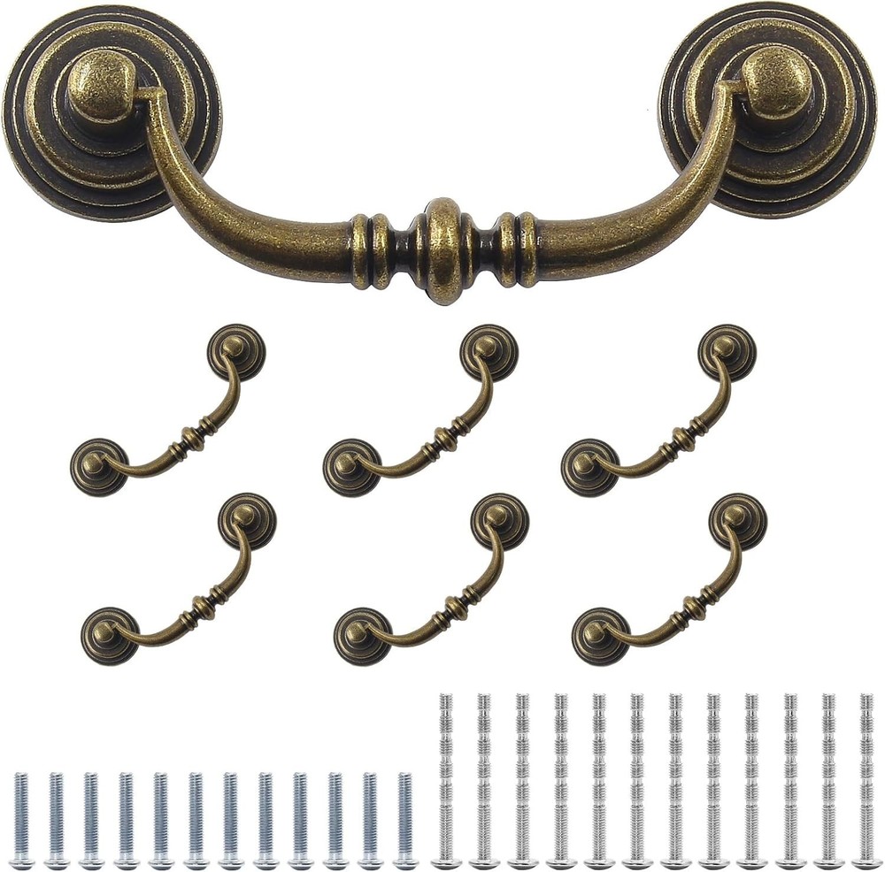 6PCS Antique Drop Bail Pulls, 5 Inch Hole Center Shabby Chic Drawer Pulls Vintag