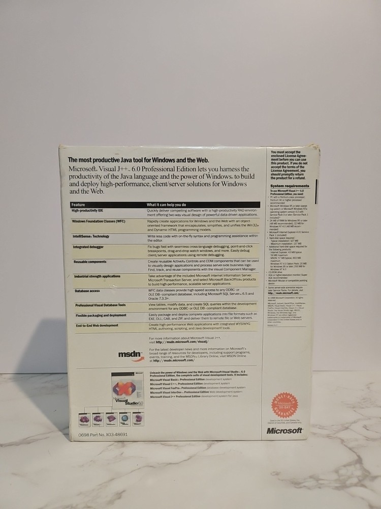 Microsoft Visual J++ 6.0 Professional Edition New Sealed