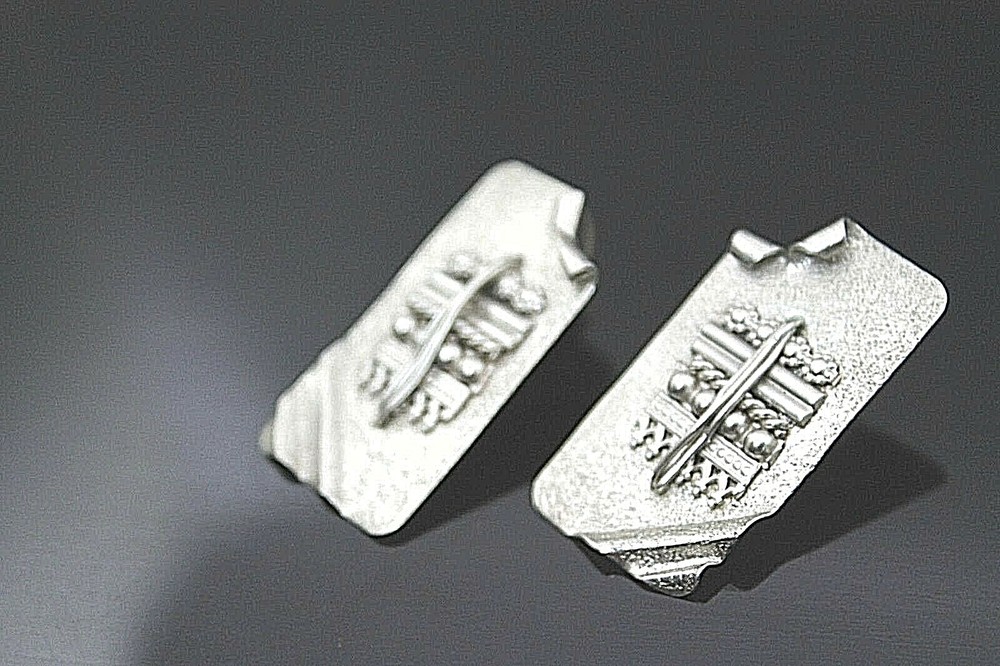 HANDCRAFTED ELONGATED RECTANGULAR STERLING SILVER POST ON EARRINGS