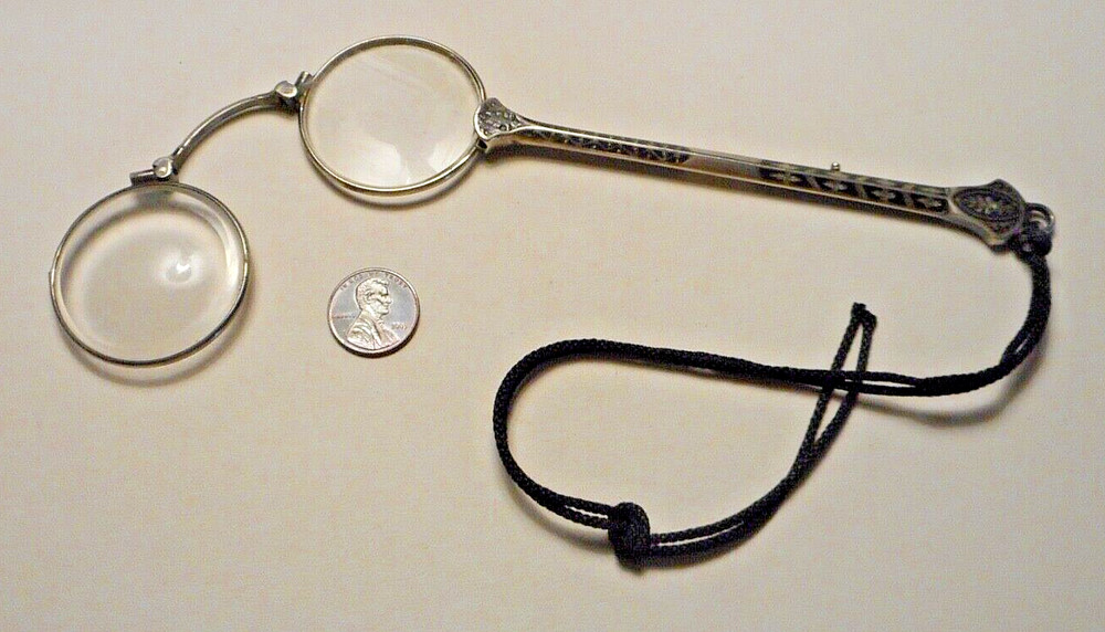 Antique Austrian .935 Silver Niello Decorated Long Handled Lorgnette