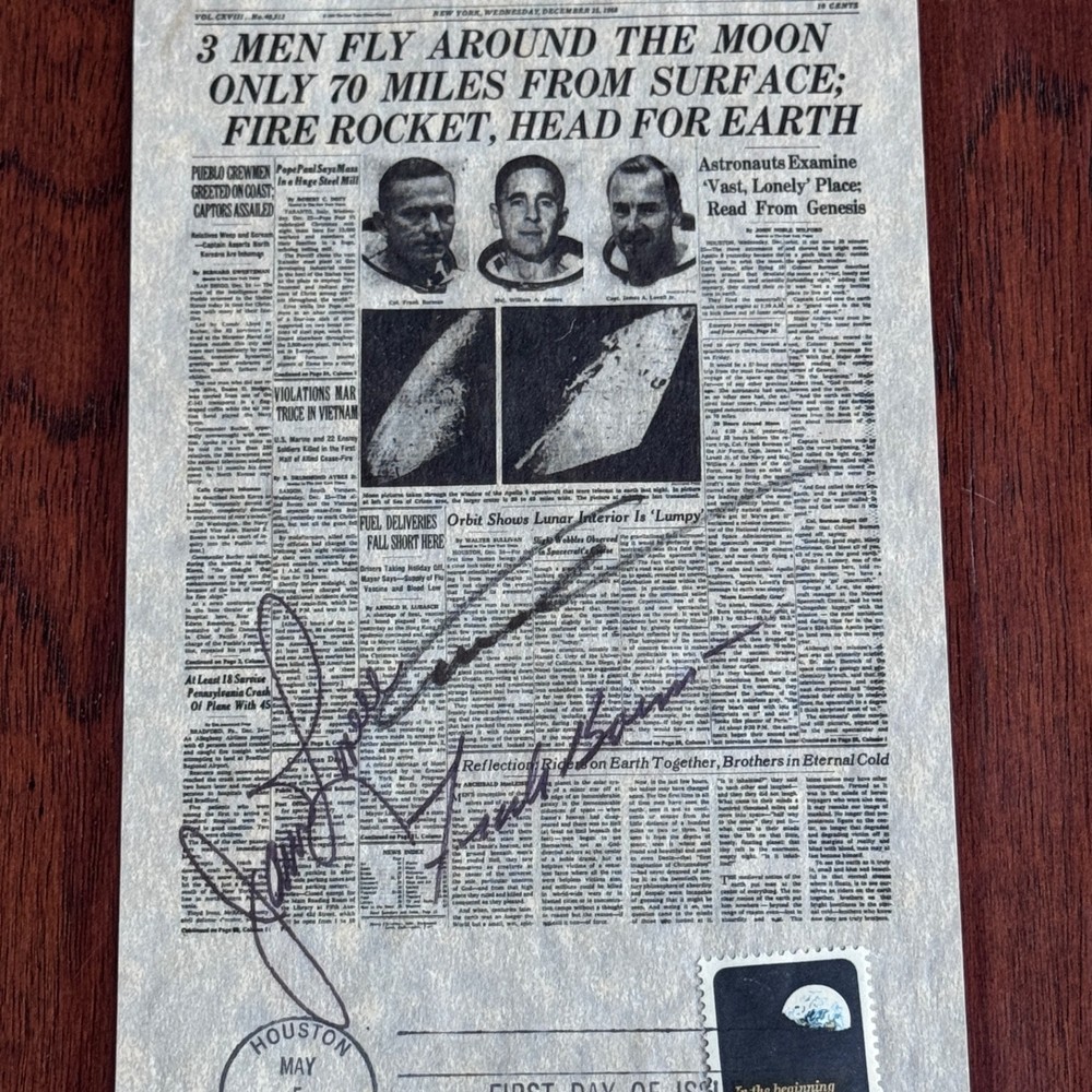 APOLLO 8 * JSA * Crew Autograph MOON Mini Newspaper FDC * Bill William Anders