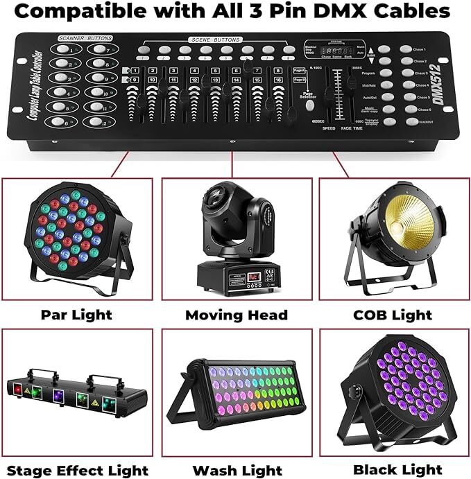 U`KING DMX 192 Channels Operator Console Controller For Stage DJ Party Light US