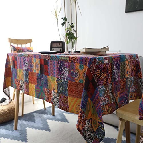 Cotton Linen Patchwork Colorful Table Cloth Rectangle 70" x 55" (Rectangular)