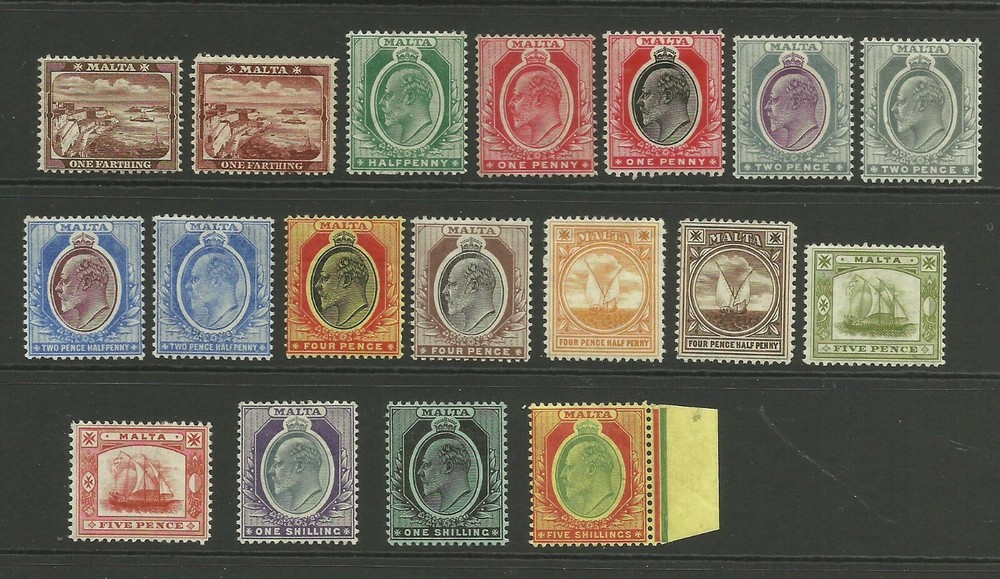 MALTA 1904-14 Set of 17 Values, Sg 45-63, Mounted Mint. {B8-7}