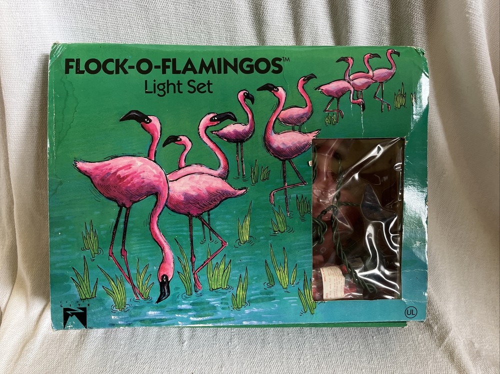 🦩 Vintage Flock O Flamingos Light Set - Working- Excellent Condition