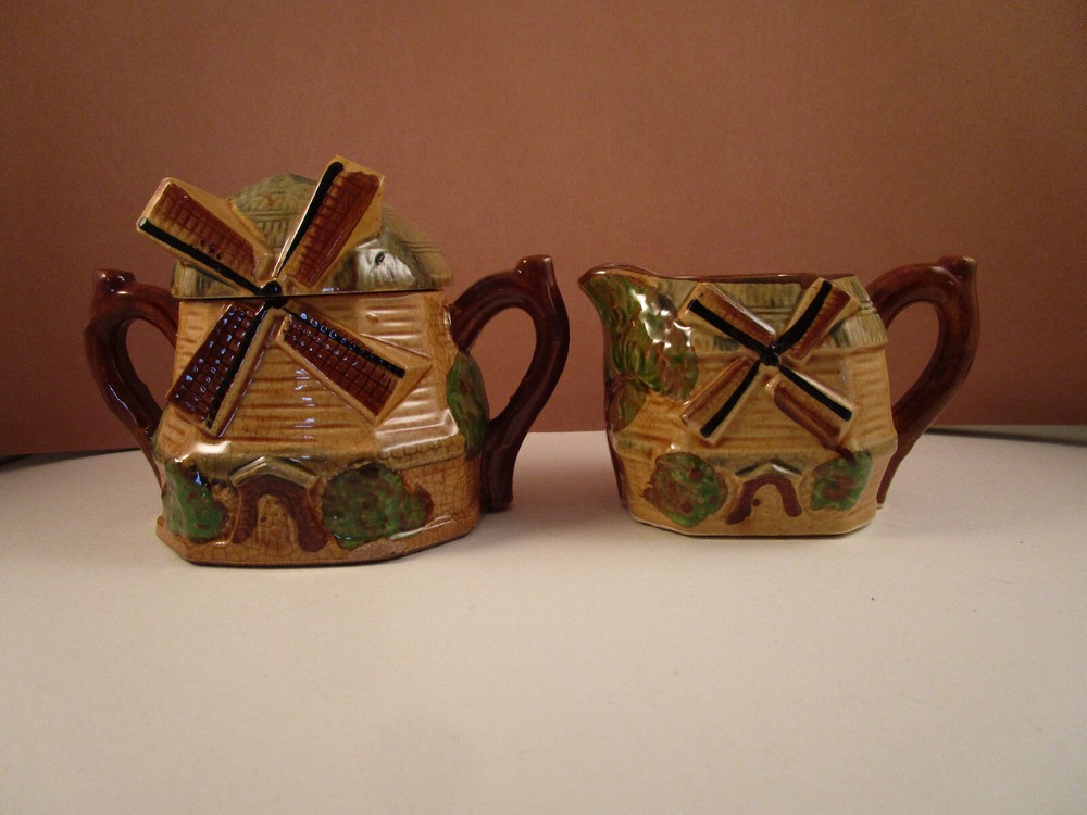 Vintage Made in Japan Ceramic Windmill Creamer & Sugar Bowl