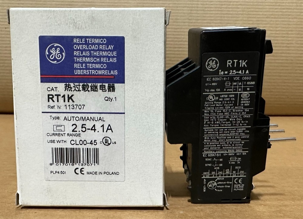 NEW GE RT1K Thermal Overload Relay, 2.5-4.1 Amp