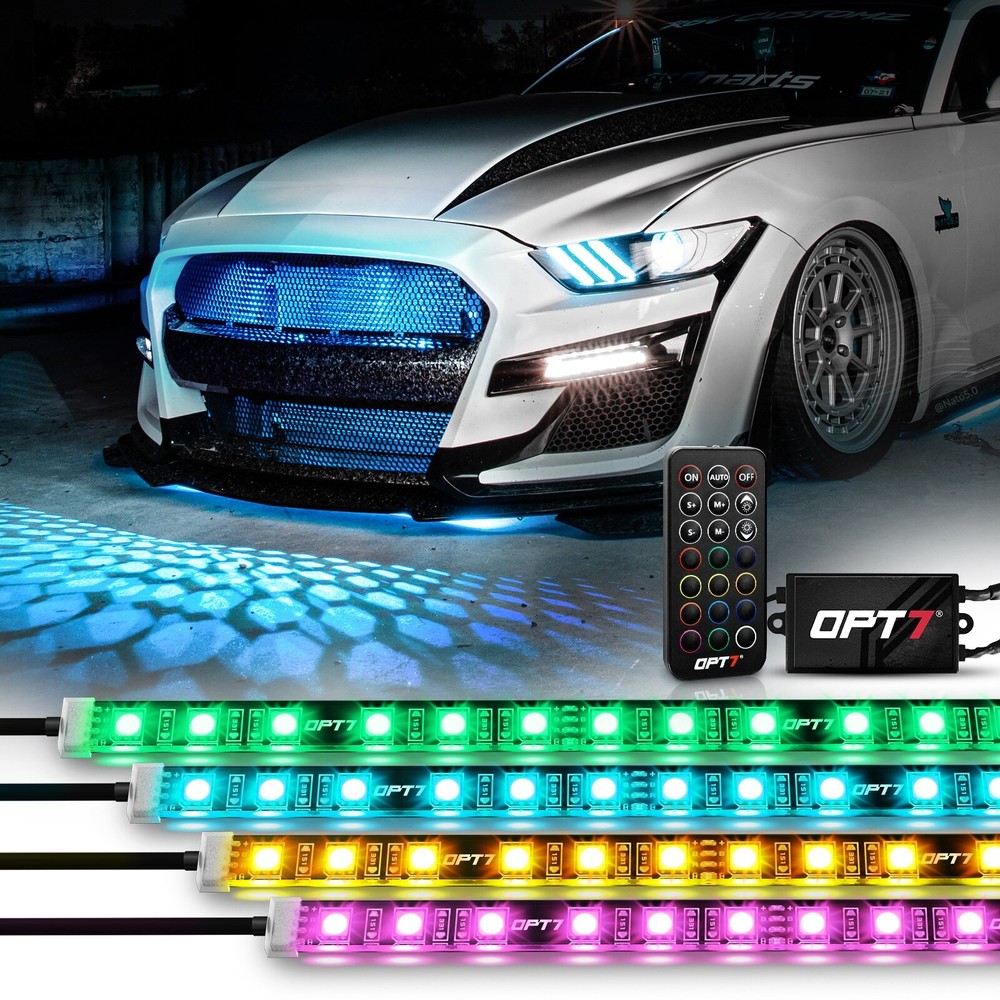 OPT7 Aura LED Lighting Kit for Grille 4pc 12" Multi-Color Strips