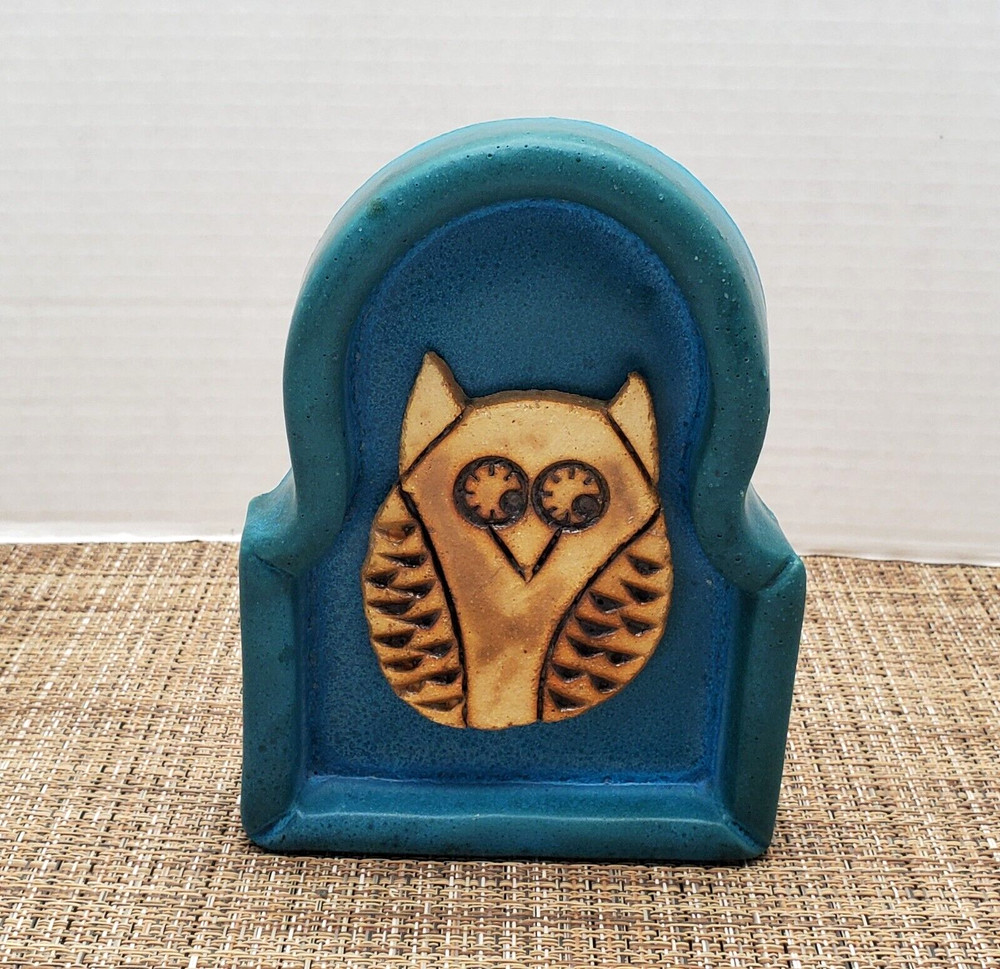 Art Pottery OWL Sculpture Wall Tile or Tabletop Display - Signed Cathy Broski
