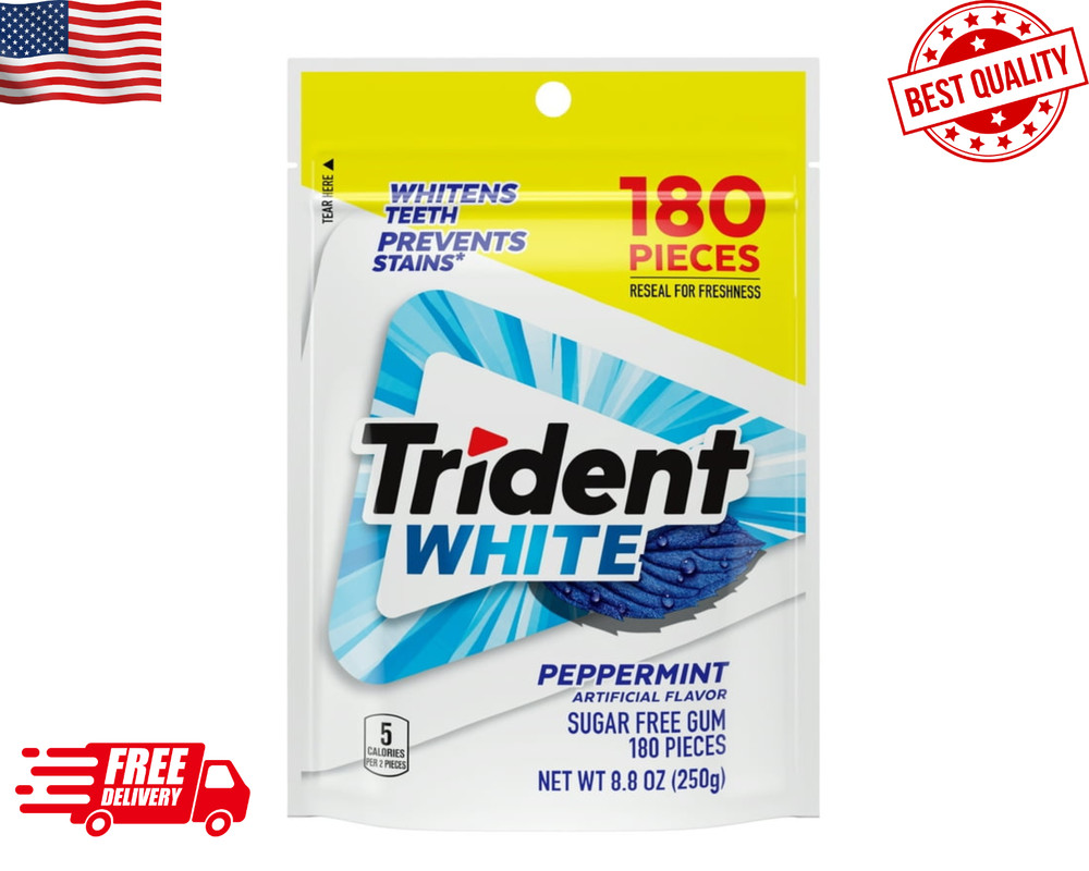 New Trident White Peppermint Sugar Free Gum, Value Pack, 180 Pieces