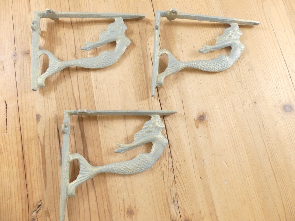 4 Cast Iron Mermaid Brackets **ENDS BROKEN** Garden Braces Shelf Bracket