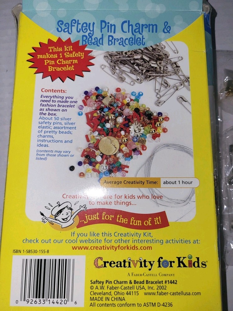 Creativity Kids Safety PIN Charm & Bead Bracelet kit
