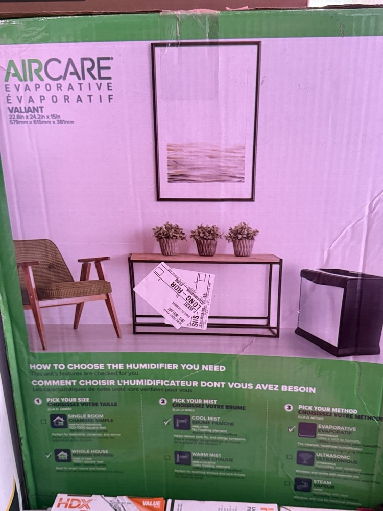 AIRCARE Valiant Evaporative Console Humidifier Cool Mist Black White Plastic