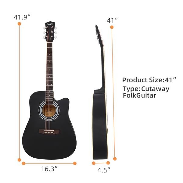 Glarry 41'' Full Size Folk Guitar, Notch Spruce Panel Edging Acoustic Guitar Kit
